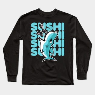 Shark Sushi Nigiri Kawaii Neko Anime Japanese print Long Sleeve T-Shirt